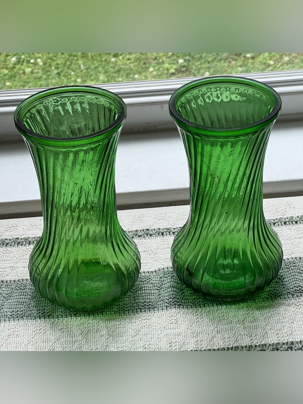 Pair of Green Swirl Glass Vases